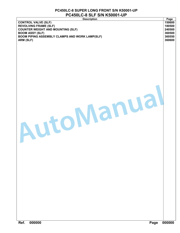 Komatsu PC450LC-8 Super Long Front Hydraulic Excavator Parts Manual K50001-up