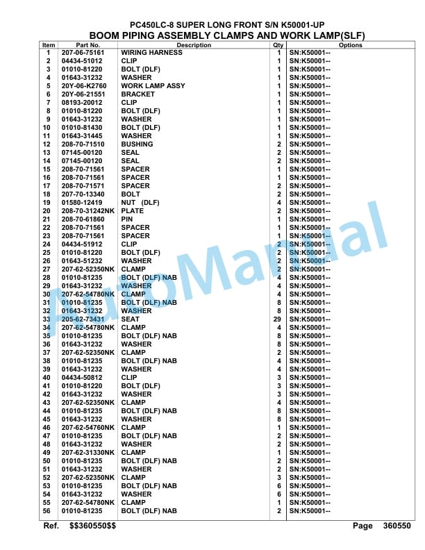 Komatsu PC450LC-8 Super Long Front Hydraulic Excavator Parts Manual K50001-up-5