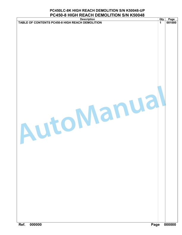 Komatsu PC450LC-8K High Reach Demolition Hydraulic Excavator Parts Manual K50048-up