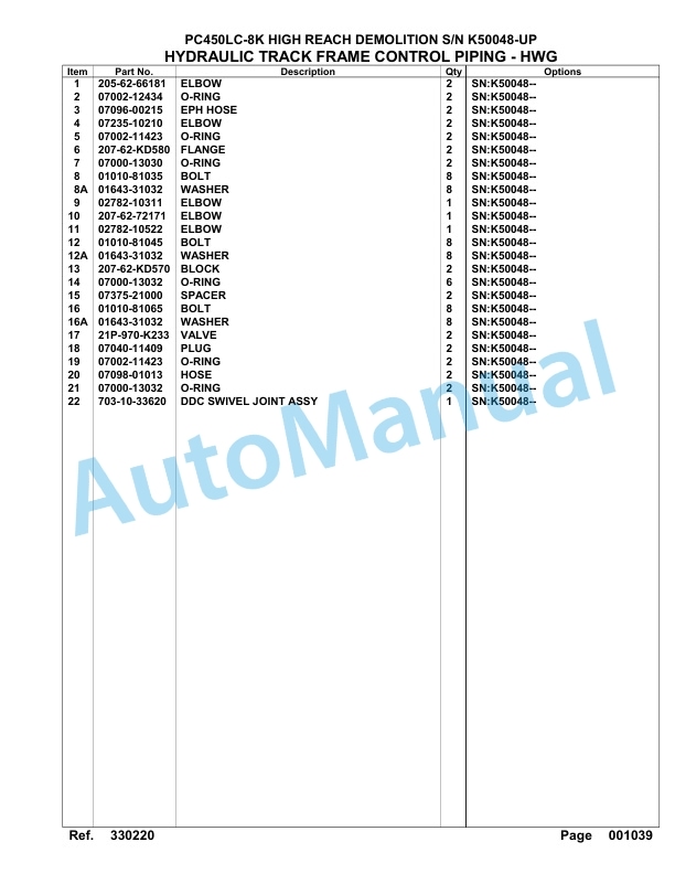 Komatsu PC450LC-8K High Reach Demolition Hydraulic Excavator Parts Manual K50048-up-3