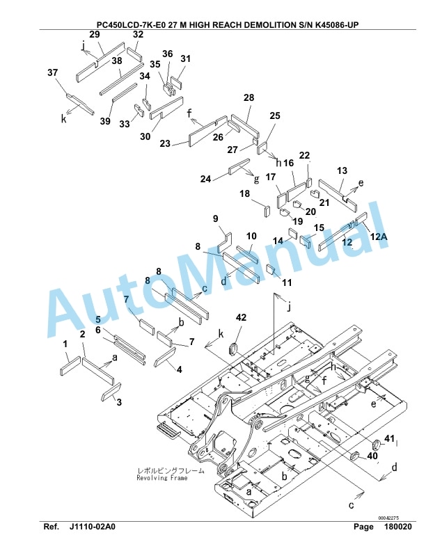 Komatsu PC450LCD-7K-E0 27M High Reach Demolition Hydraulic Excavator Parts Manual K45086-UP-2
