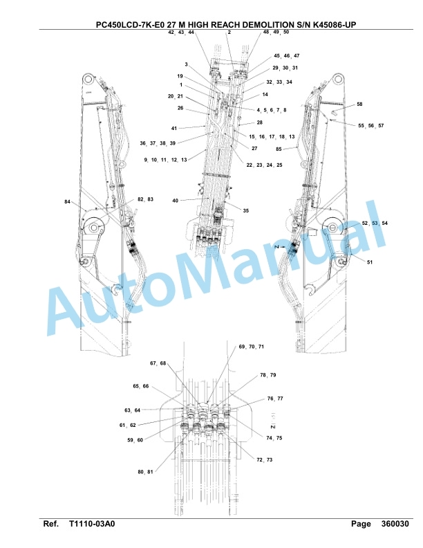 Komatsu PC450LCD-7K-E0 27M High Reach Demolition Hydraulic Excavator Parts Manual K45086-UP-4