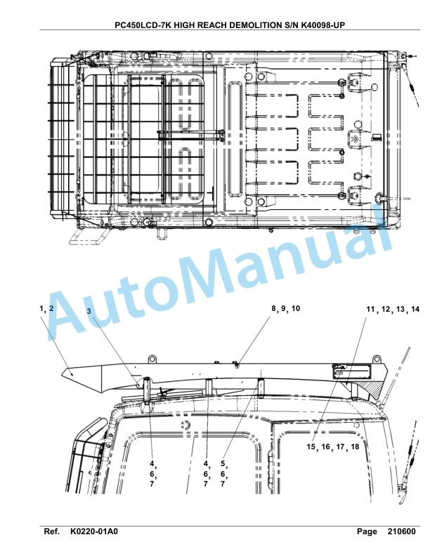 Komatsu PC450LCD-7K High Reach Demolition Hydraulic Excavator Parts Manual K40098-UP-2