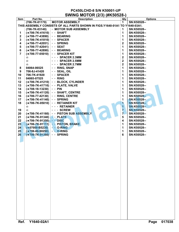 Komatsu PC450LCHD-8 Hydraulic Excavator Parts Manual SAA6D1NU-5