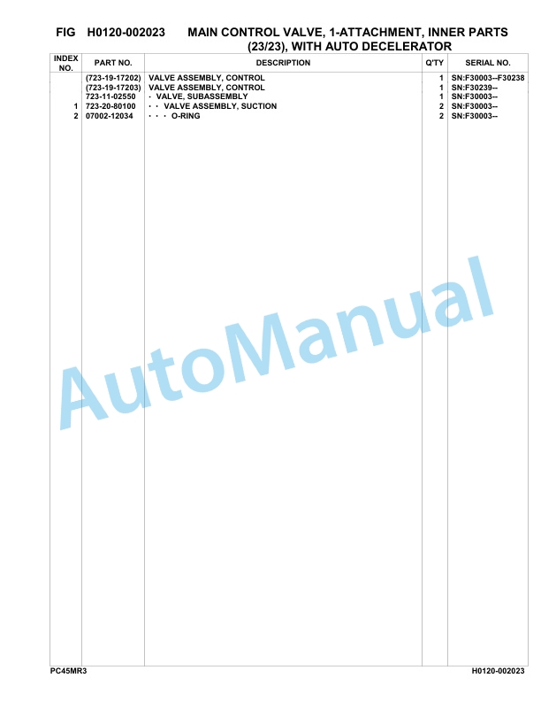 Komatsu PC45MR-3 Hydraulic Excavator Parts Manual F30003-UP-2