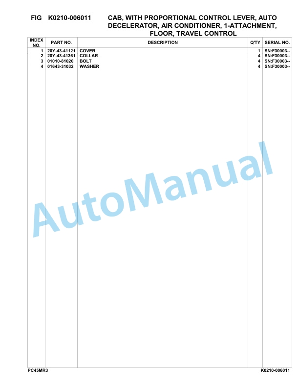 Komatsu PC45MR-3 Hydraulic Excavator Parts Manual F30003-UP-4