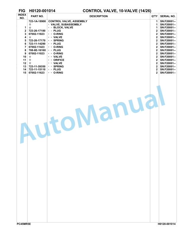 Komatsu PC45MR-5E0 Hydraulic Excavator Parts Manual F20001-UP-2