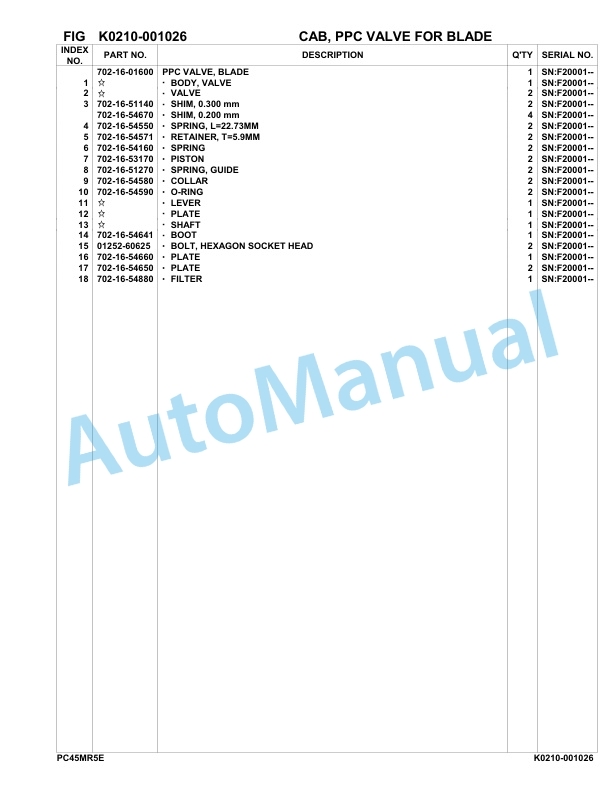 Komatsu PC45MR-5E0 Hydraulic Excavator Parts Manual F20001-UP-3