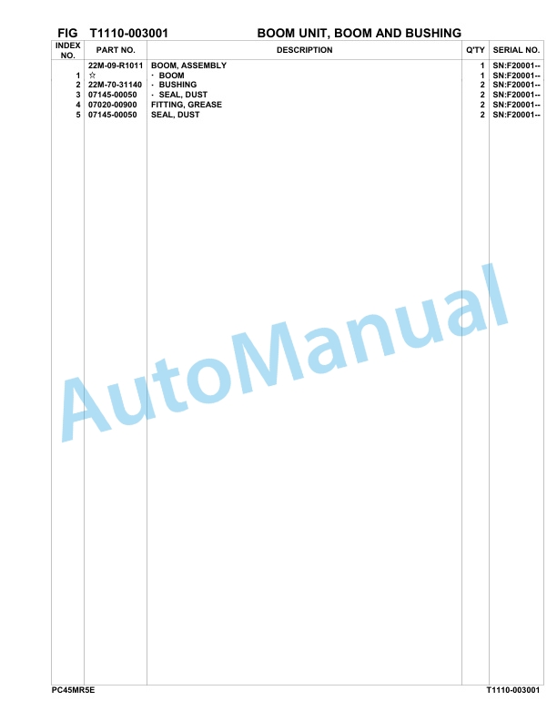 Komatsu PC45MR-5E0 Hydraulic Excavator Parts Manual F20001-UP-5