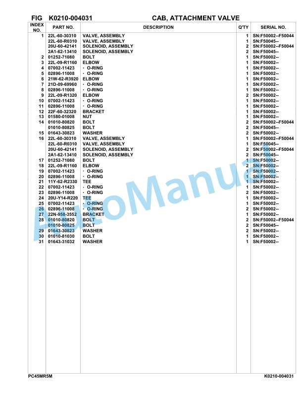 Komatsu PC45MR-5M0 Hydraulic Excavator Parts Manual F50002-UP-4