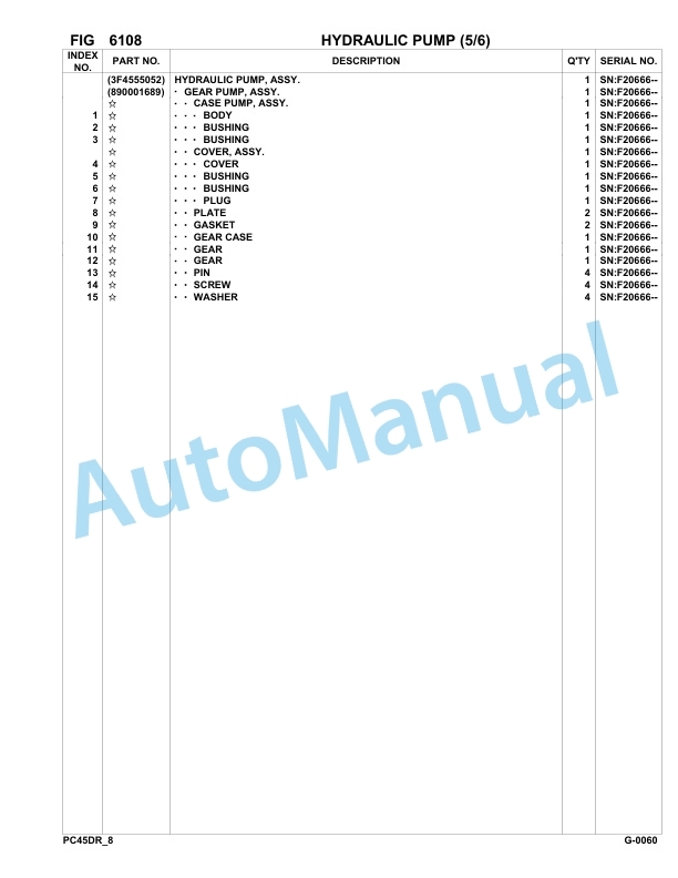 Komatsu PC45R-8 DELUXE Hydraulic Excavator Parts Manual F20666-UP-4