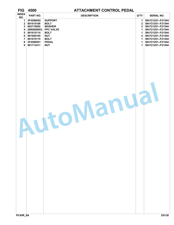 Komatsu PC45R-8 Hydraulic Excavator Parts Manual F21251-up-3