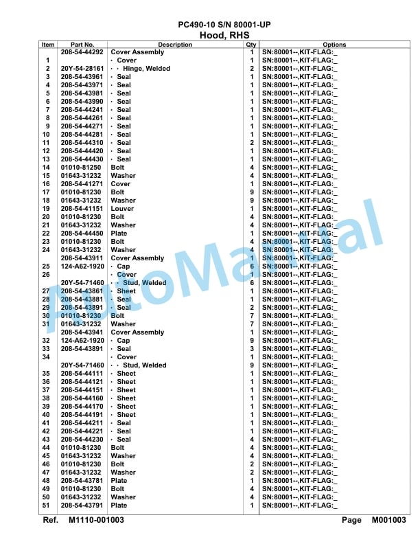 Komatsu PC460-10 Hydraulic Excavator Parts Manual 80001-UP-4