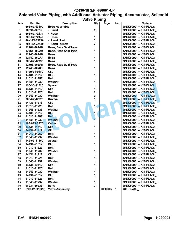 Komatsu PC490-10 Hydraulic Excavator Parts Manual SAA6E6AU-3
