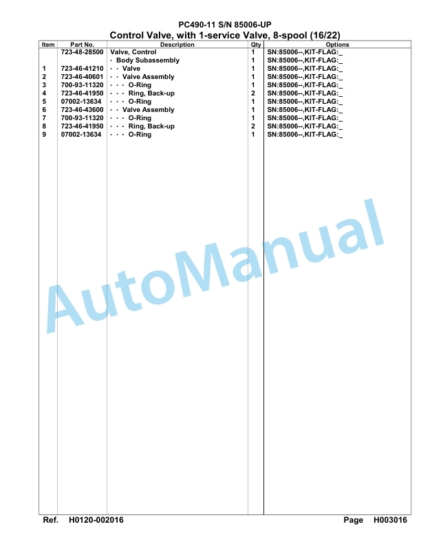 Komatsu PC490-11 Hydraulic Excavator Parts Manual 85006-UP-2