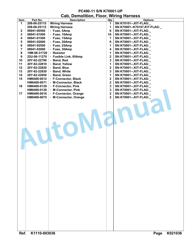 Komatsu PC490-11 Hydraulic Excavator Parts Manual K70001-UP-4