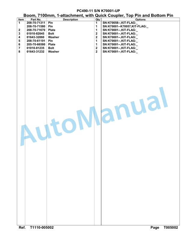 Komatsu PC490-11 Hydraulic Excavator Parts Manual K70001-UP-5