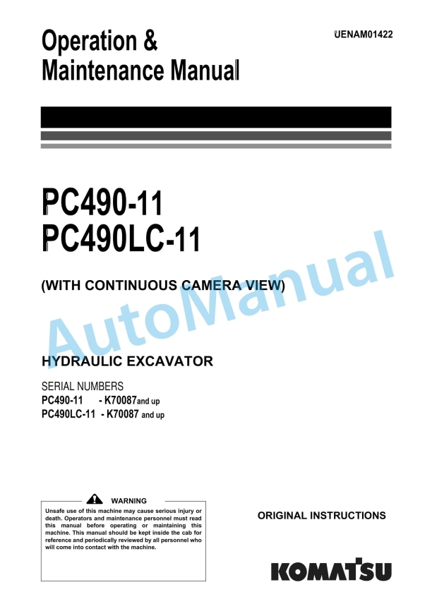 Komatsu PC490-11, PC490LC-11 Hydraulic Excavator Operation and Maintenance Manual UENAM01422