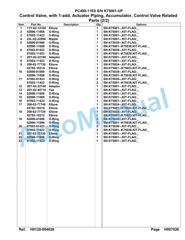 Komatsu PC490-11E0 Hydraulic Excavator Parts Manual PC00058U-2