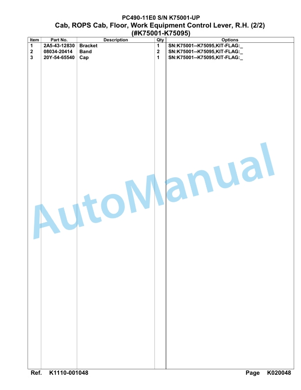 Komatsu PC490-11E0 Hydraulic Excavator Parts Manual PC00058U-3
