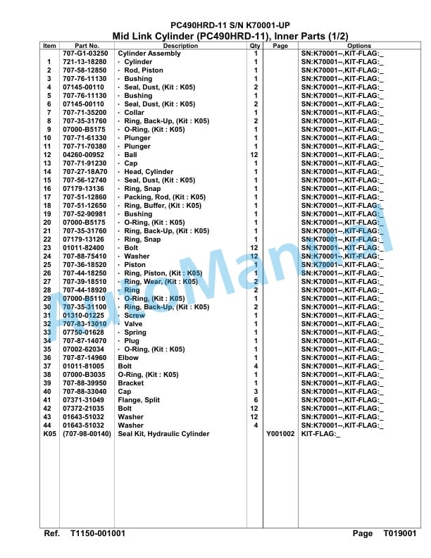 Komatsu PC490HRD-11 Hydraulic Excavator Parts Manual K70001-up-5