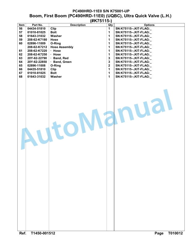Komatsu PC490HRD-11E0 Hydraulic Excavator Parts Manual PC00058U-5