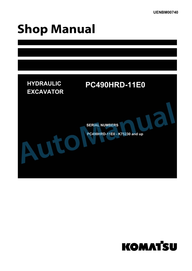 Komatsu PC490HRD-11E0 Hydraulic Excavator Shop Manual UENBM00740