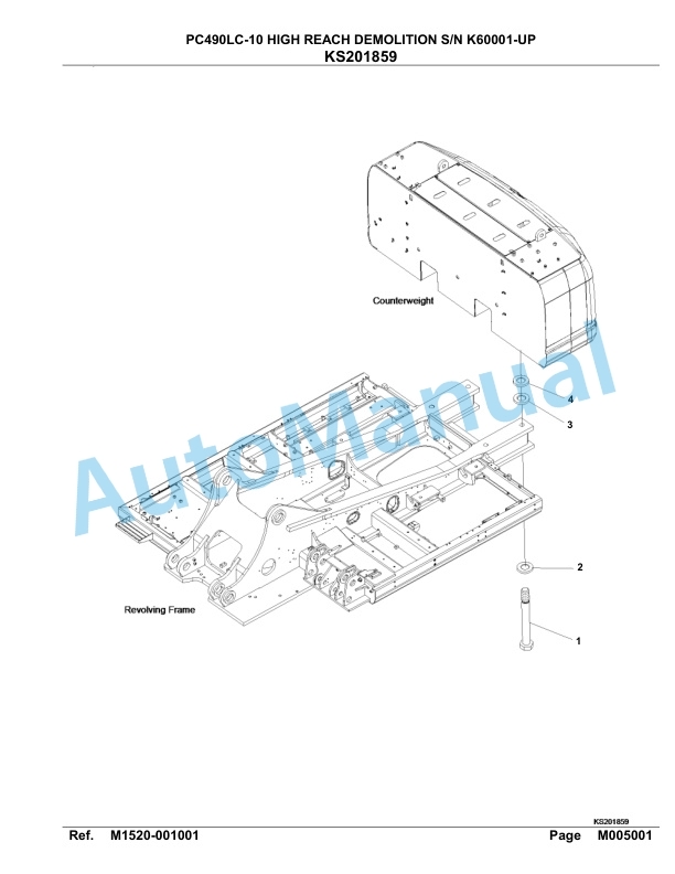 Komatsu PC490LC-10 High Reach Demolition Hydraulic Excavator Parts Manual SAA6E6AU-3