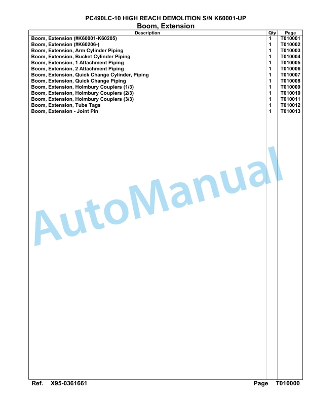 Komatsu PC490LC-10 High Reach Demolition Hydraulic Excavator Parts Manual SAA6E6AU-5
