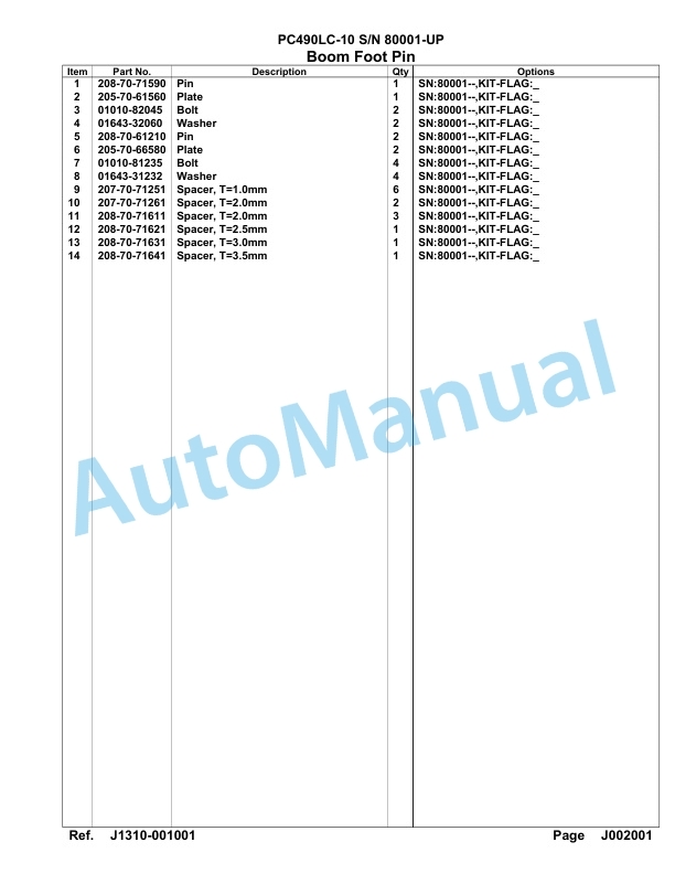 Komatsu PC490LC-10 Hydraulic Excavator Parts Manual 80001-UP-3