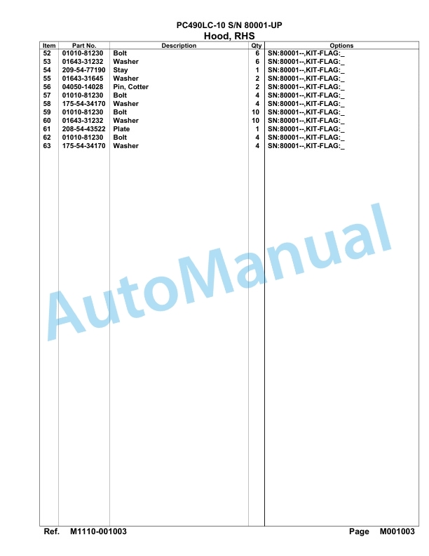 Komatsu PC490LC-10 Hydraulic Excavator Parts Manual 80001-UP-4