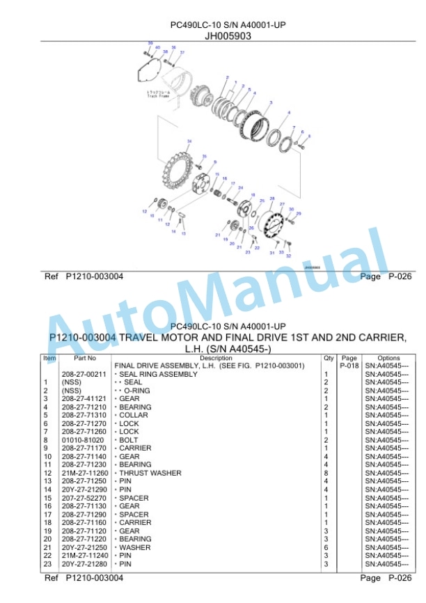Komatsu PC490LC-10 Hydraulic Excavator Parts Manual A40001-5