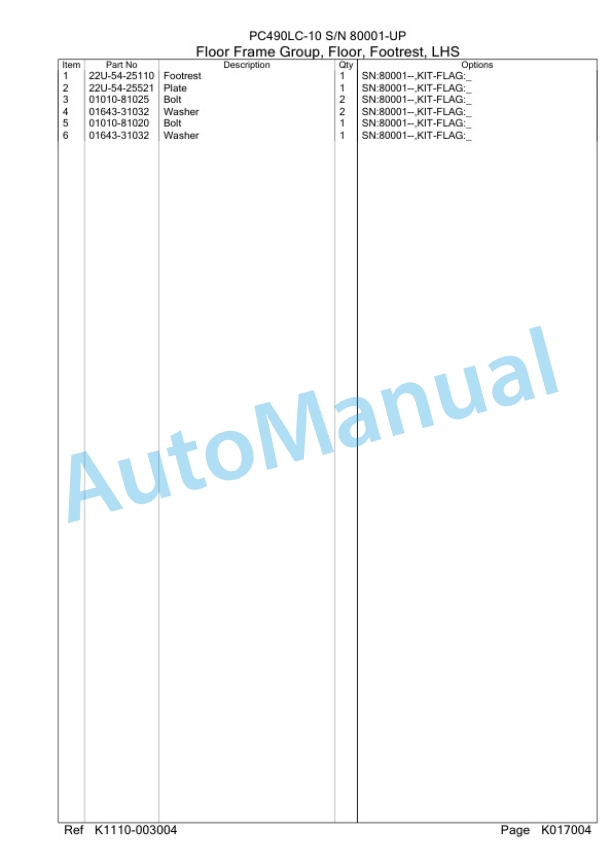 Komatsu PC490LC-10 Hydraulic Excavator Parts Manual PC0000605U-5
