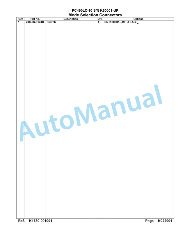 Komatsu PC490LC-10 Hydraulic Excavator Parts Manual SAA6E6AU-4