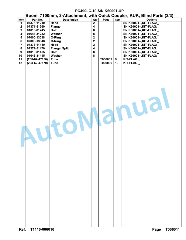 Komatsu PC490LC-10 Hydraulic Excavator Parts Manual SAA6E6AU-5