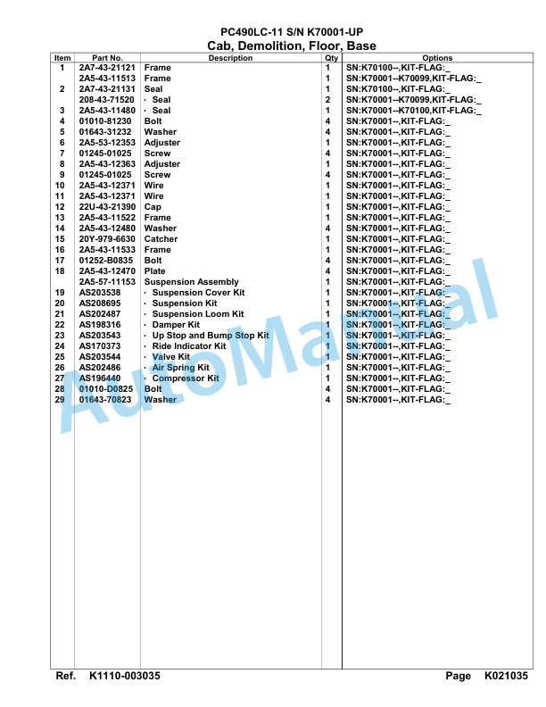 Komatsu PC490LC-11 Hydraulic Excavator Parts Manual K70001-up-4