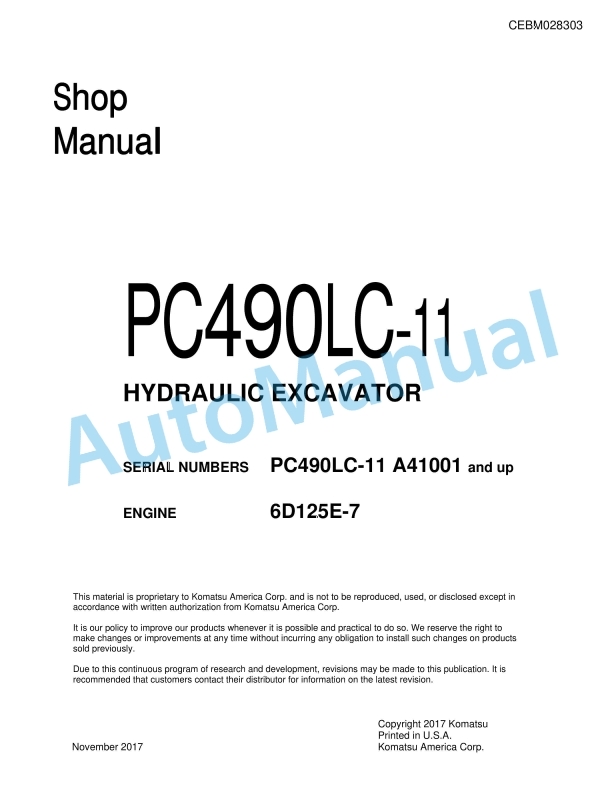 Komatsu PC490LC-11 Hydraulic Excavator Shop Manual CEBM028303