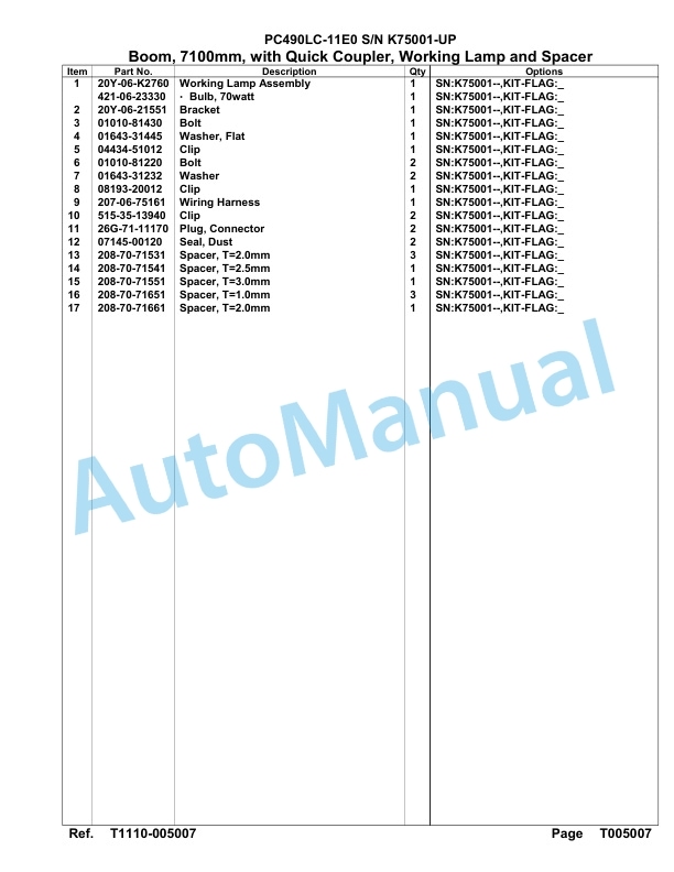Komatsu PC490LC-11E0 Hydraulic Excavator Parts Manual PC00058U-5