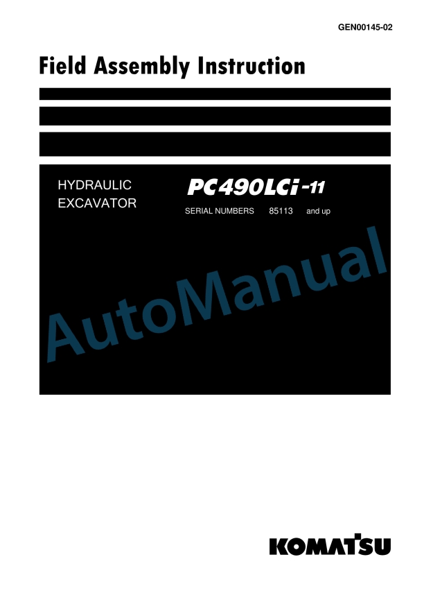 Komatsu PC490LCi-11 Hydraulic Excavator Field Assembly Instruction GEN00145-02