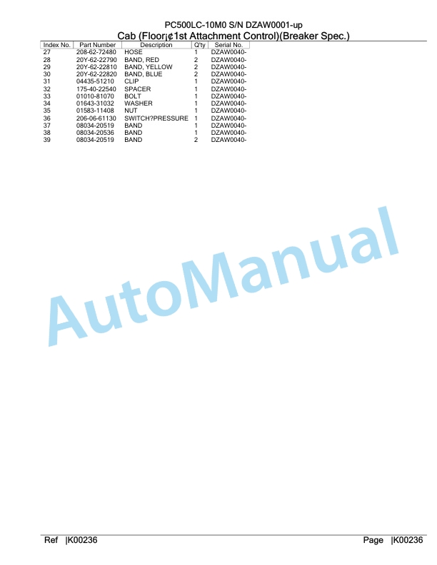 Komatsu PC500LC-10M0 Hydraulic Excavator Parts Manual DZAW0001-UP-4