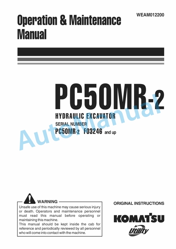 Komatsu PC50MR-2 Hydraulic Excavator Operation and Maintenance Manual WEAM012200