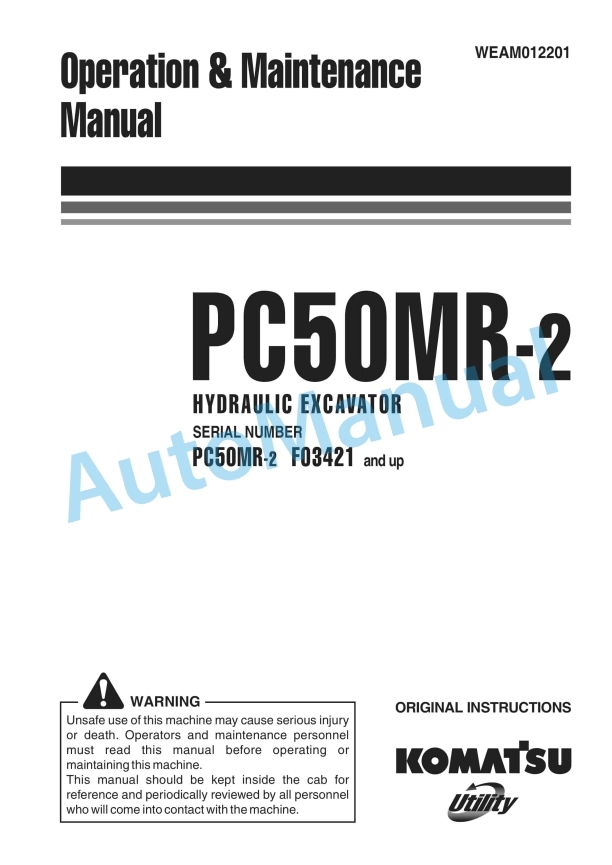 Komatsu PC50MR-2 Hydraulic Excavator Operation and Maintenance Manual WEAM012201