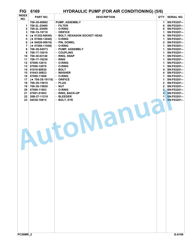 Komatsu PC50MR-2 Hydraulic Excavator Parts Manual F00103-UP-4