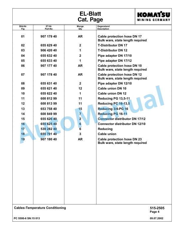 Komatsu PC5500-6 Hydraulic Excavator Parts Manual G15013-4