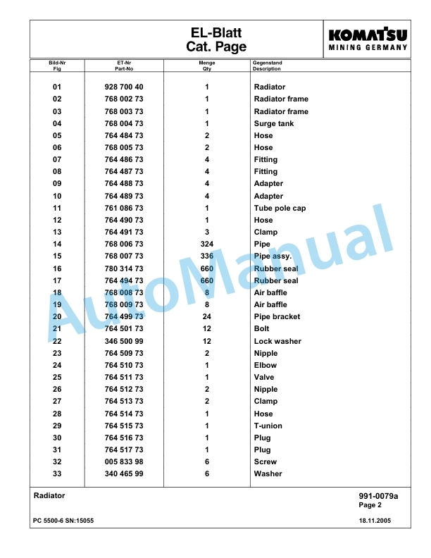 Komatsu PC5500-6 Hydraulic Excavator Parts Manual G15055-5