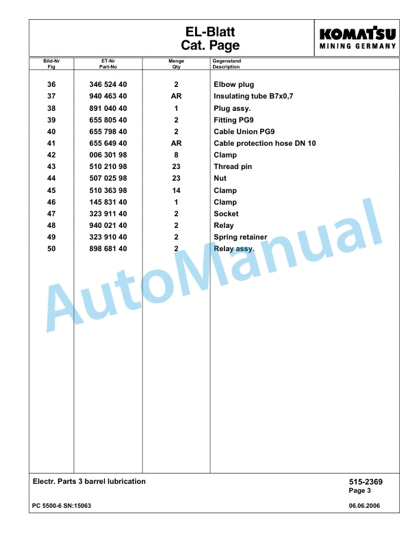 Komatsu PC5500-6 Hydraulic Excavator Parts Manual G15063-4