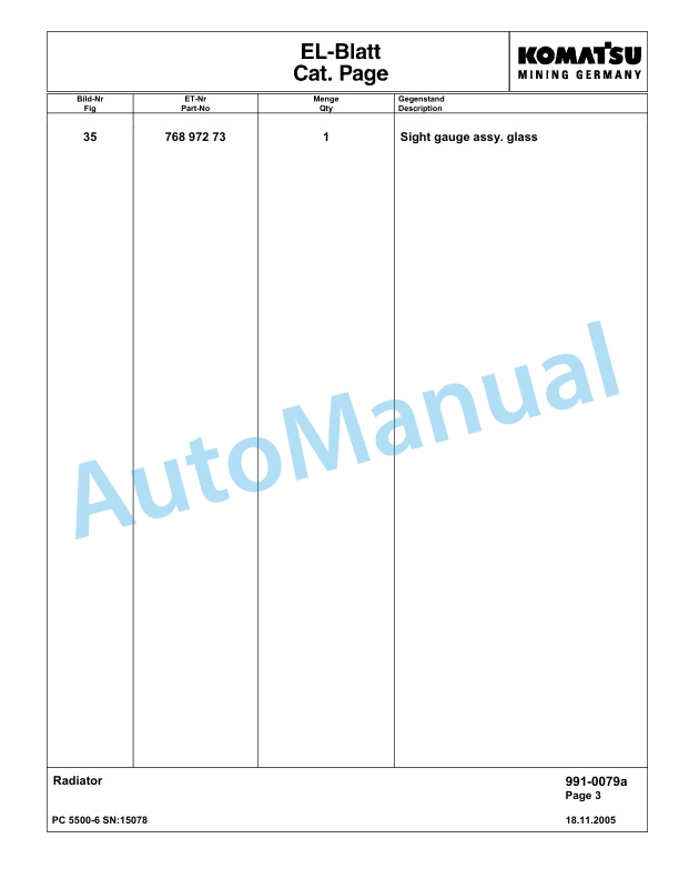 Komatsu PC5500-6 Hydraulic Excavator Parts Manual G15078-5