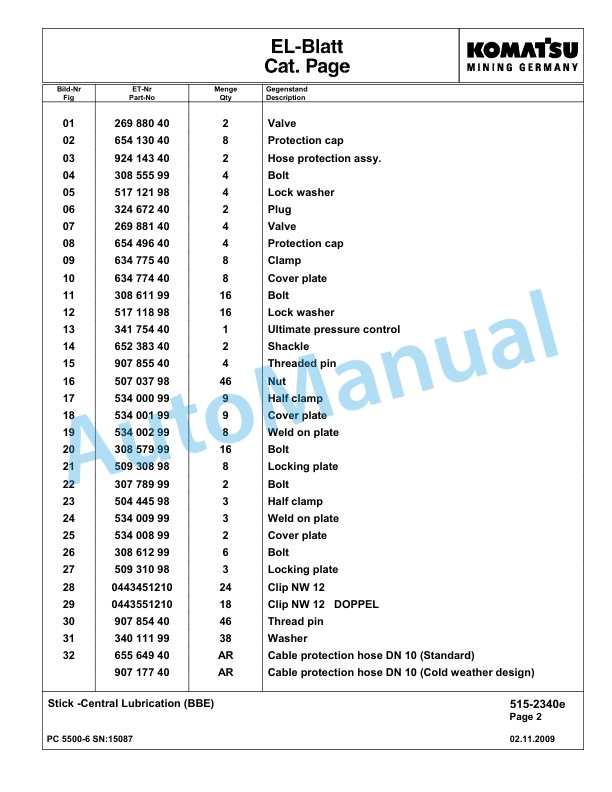 Komatsu PC5500-6 Hydraulic Excavator Parts Manual G15087-4