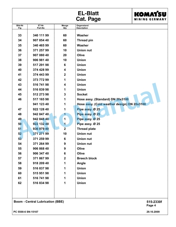 Komatsu PC5500-6 Hydraulic Excavator Parts Manual G15107-4