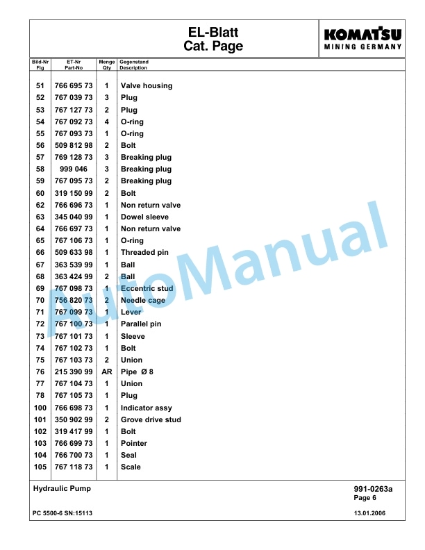 Komatsu PC5500-6 Hydraulic Excavator Parts Manual G15113-5